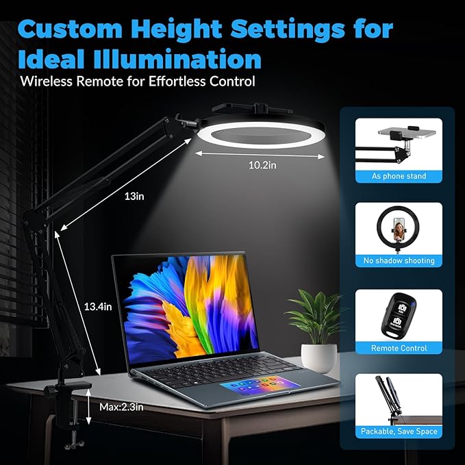 10" Overhead Ring Light with Phone Mount, Upgraded 360° Ring Light with Stand, 3 Color Modes for Video Recording, TikTok, YouTube, Cooking & Zoom, Camera, Universal for iPhone/Android