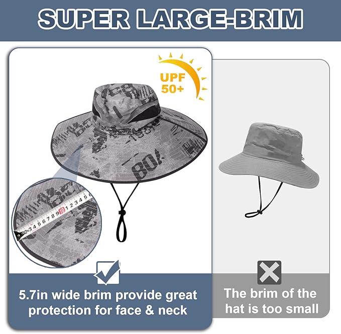 Super Wide Brim Fishing Hat for Men and Women,UPF50+ Waterproof Bucket Hat for Fishing, Hiking, Camping
