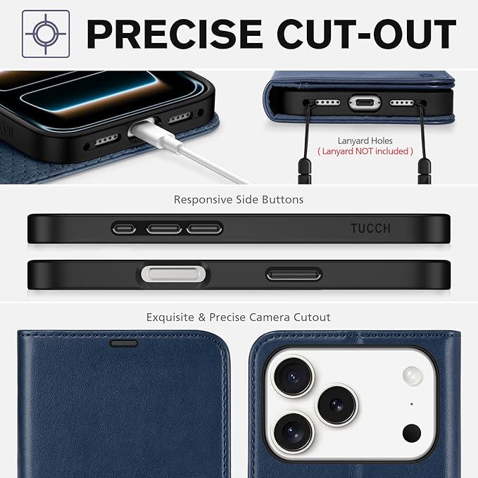 TUCCH Case Wallet for iPhone 17 Pro (6.3") 2025, Stand, RFID Blocking, 4 Card Holder, TPU Shockproof Inner Shell, PU Leather, Magnetic Closure Folio Protective Cover, Dark Blue