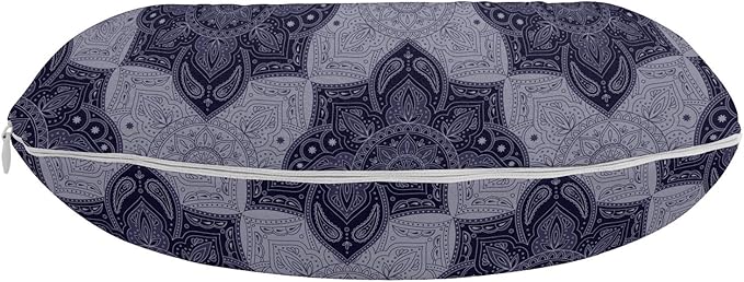 Ambesonne Bohemian Vintage Travel Pillow Neck Rest, Floral Oriental Ornamental Design Mandala Flower Monochrome, Memory Foam Traveling Accessory for Airplane and Car, 12", Indigo Quartz Ceil Blue