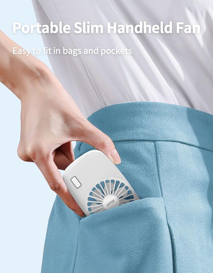 Aluan Handheld Fan Mini Fan Powerful Small Personal Portable Fan Speed Adjustable USB Rechargeable Cooling for Kids Girls Boys Woman Home Office Travel, White
