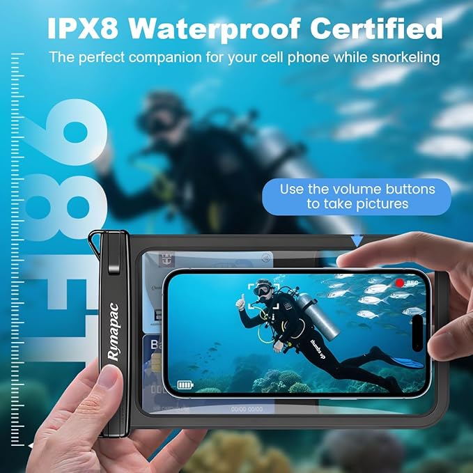 Waterproof Phone Pouch - 8.5in Waterproof Phone Case with Lanyard, IPX8 Cell Phone Dry Bag Beach Essentials for iPhone 16 15 14 13 12 Pro Max, Galaxy S24 S23 S22 S21 Series, 2 Pack