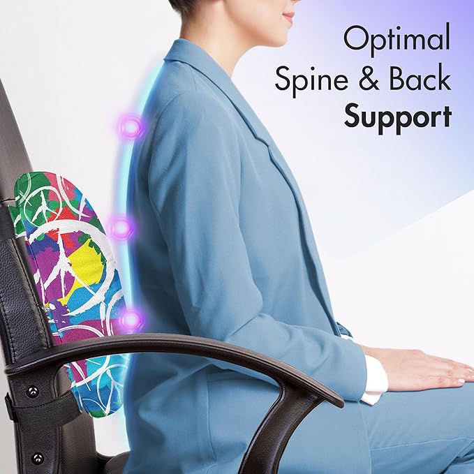 Ambesonne Retro Lumbar Back Support Pillow, Universal Peace Sign on Colorful Pop Art Style Background Pacifist Activism, High Density Foam for Office Chairs Car Seats, 14" x 13", Purple Blue
