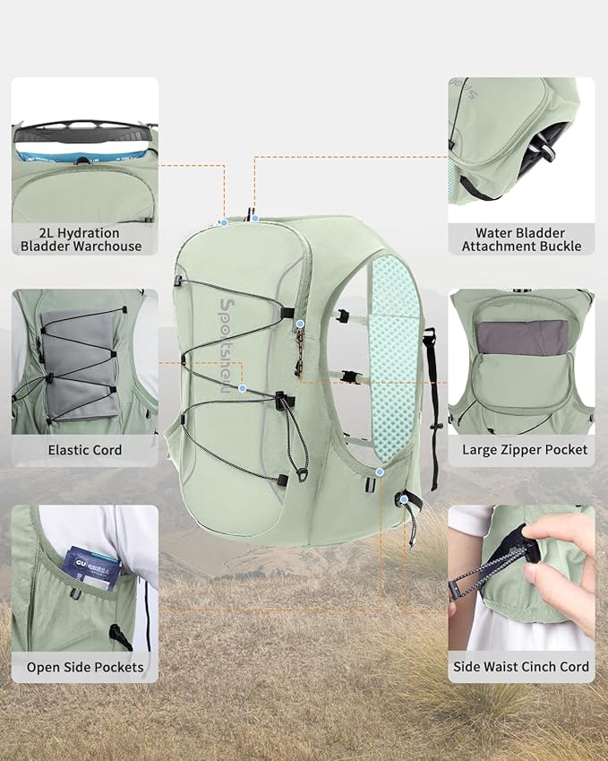 Sportsnew Running Vest for Women Men, Lightweight 10L Hydration Backpack with Waterproof Phone Pocket, Hydration Pack with Water Bladder for Hiking Trail