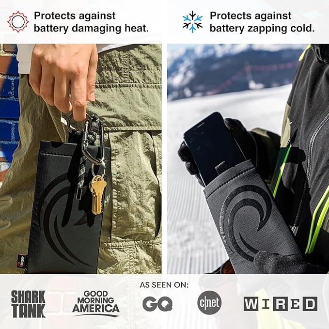 PHOOZY Apollo II Thermal Phone Case Cold Weather Insulated Pouch | Extends Battery Life 4X | NASA Tech Skiing Snowboard Accessories | Military Grade | Large - Black