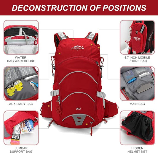 Hydration Pack,20L Hydration Backpack, Hiking Internal Frame Backpacks with 2L Hydration Water Bladder and Rain Cover, for Cycling,Camping, Hunting,Ski, Snow for Men, Women (red)