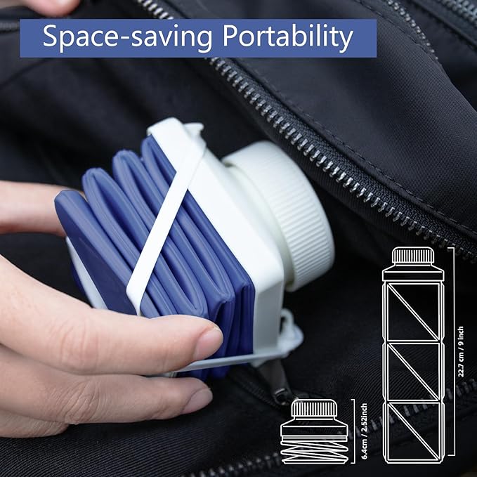 24oz Collapsible Water Bottles,Foodgrade BPA Free Reusable Foldable Water Bottle Lightweight LeakProof for Travel Hiking Camping Cycling Gym Sports,Collapses Folding Water Bottle,Dark Blue