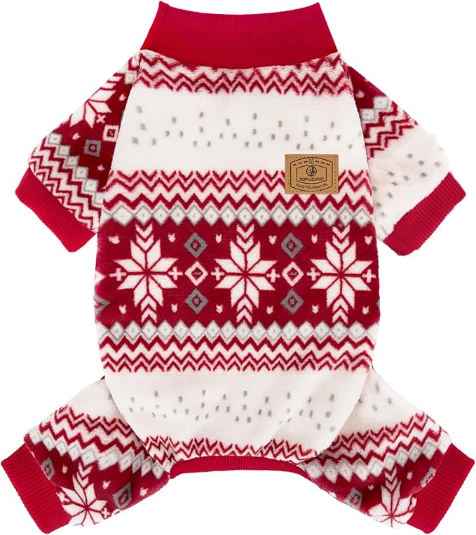 XPUDAC Dog Christmas Pajamas Fleece Dog Sweater for Small Medium Dogs Girl Boy Winter Puppy Clothes Holiday Pet Outfit, 2XL