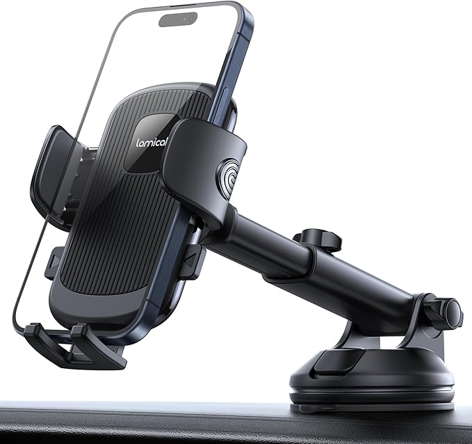 Lamicall Car Phone Mount - [Strongest Military-Grade Suction Cup] 360° Rotation Phone Holders for Your Car Quick Release Adjustable Phone Mount for Car Dashboard for iPhone 17 16 Pro Max Galaxy Truck