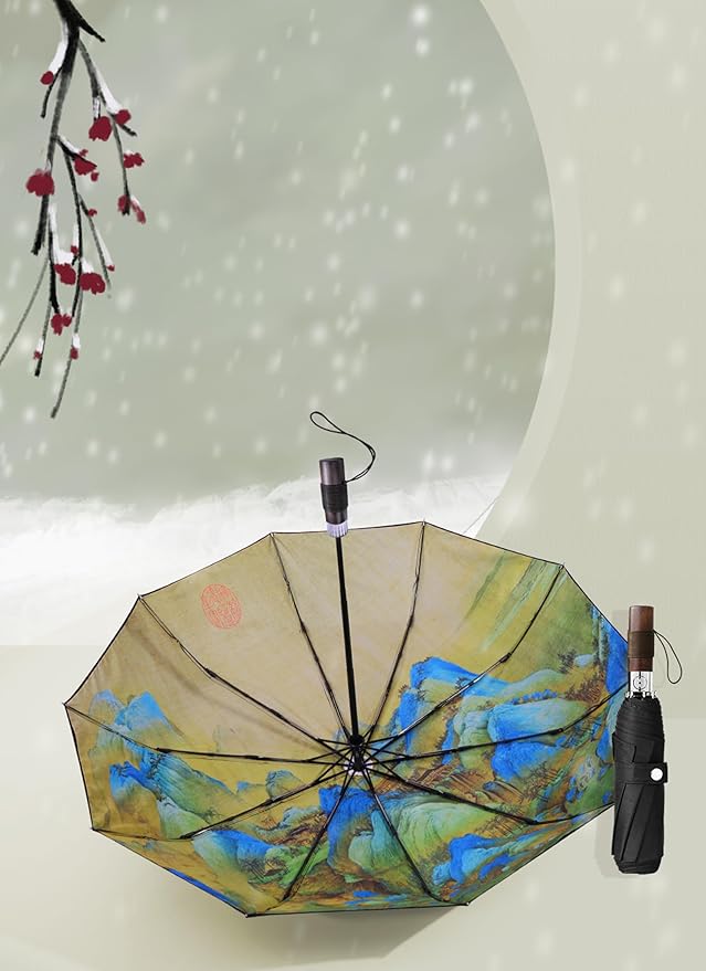 Rain Cats Large Umbrella 45 Inch diameter Umbrellas for rain Strong10 Ribs Fiberglass Windproof big Compact Automatic portable Folding Travel/Thick Fabric/Wood handle