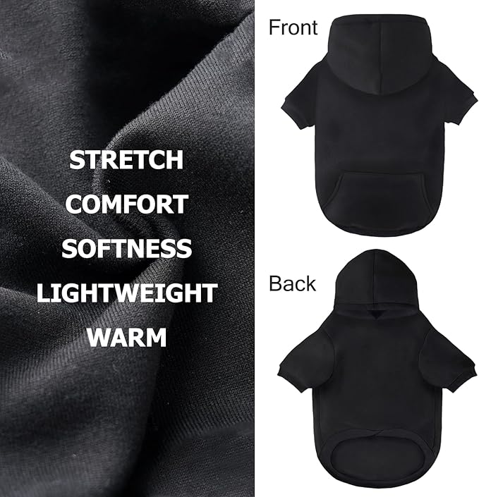BAOBICUTE Dog Basic Hoodie Soft Dog Clothes Cold Weather Sweaters for Medium Large Dogs Cozy Fabric Warm Sweatshirt with Leash Hole (Black, XL (Back: 24.8",Chest: 33.86", Neck: 25.2"))