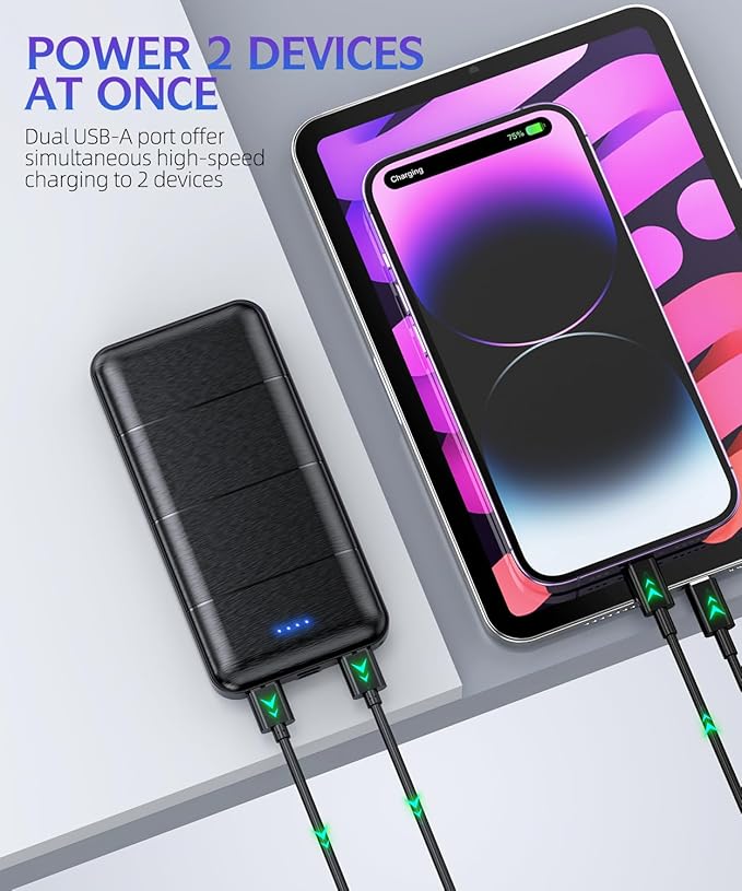 Portable-Charger-Power-Bank - 2 Pack 15000mAh Dual USB Power Bank Output 5V3.1A Fast Charging Portable Charger Compatible with Smartphones and All USB Devices (Deep Black and White)