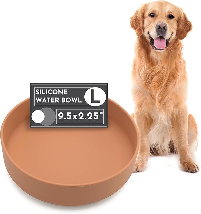Should We Go? Dog Water Bowl - The Perfect Dish No-Spill, Less Mess Non-Tippable Water & Food Bowl, Silicone with Suction Cup Fits 8 Cups 9.5" Across x 2.5" Tall, Ideal for All Pets, Large-Terracotta
