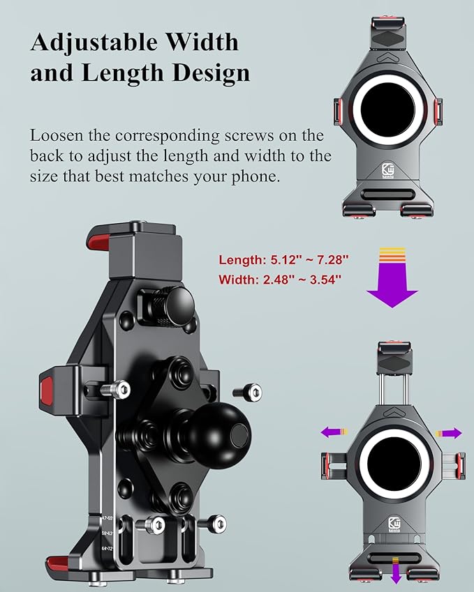 BRCOVAN 1'' Ball Aluminum Alloy Phone Mount Holder with Vibration Dampener, for Motorcycle ATV UTV Car Bike Boat Truck Scooter Fit for RAM Mounts B Size 1'' Ball Double Socket Arm, for 4.7-7.2'' Phone