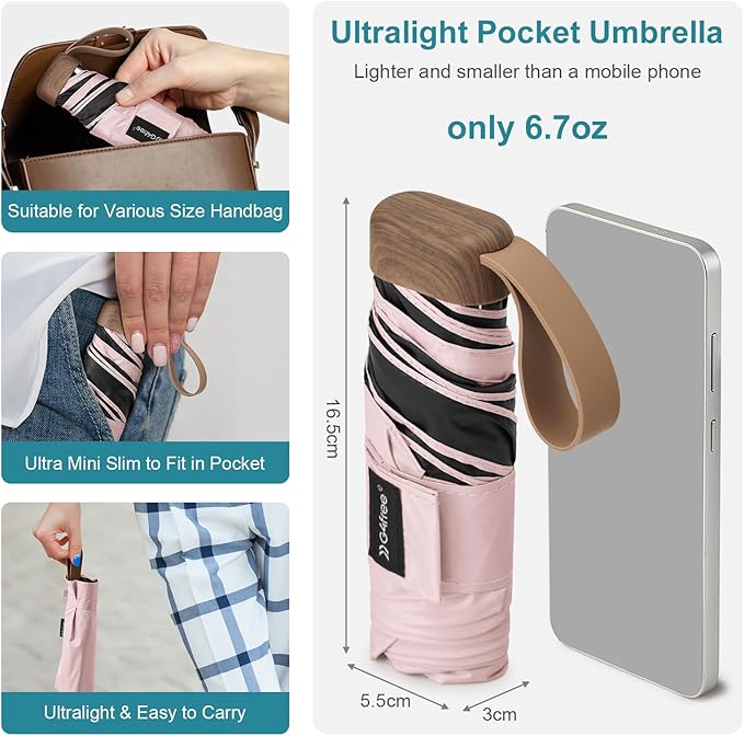 G4Free Mini Travel Folding Umbrella for Purse, Compact UPF 50+ UV Protection Sun & Rain Small Umbrella, Lightweight Portable Parasol Fits in Pocket, Wallet for Women Men
