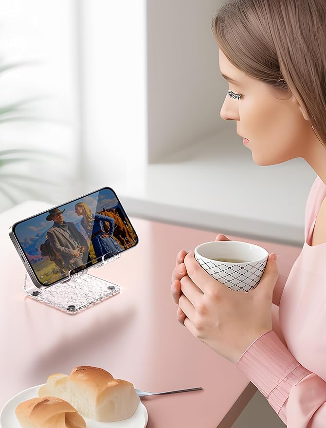 TOPGO Acrylic Cell Phone Stand, Clear Phone Holder for Office Desk, Vanity, Kitchen Counter, Bedside Table, Compatible with iPhone 17 16 15 14 13 12 11 Pro Max Plus/Smartphones/iPad/Switch/Kindle