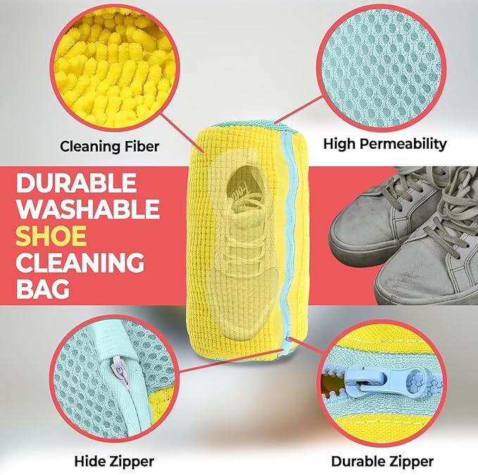 XXL Shoe Washing Machine Bag: Laundry Bag for Washing Machine - 2pc Reusable Cleaning Laundry bag for Sneaker, Tennis Shoe, Cleaner Kit, 360° Deep Clean with Shape keeper (2 PCS)