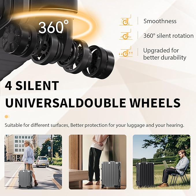 Krute Luggage 28 Inch Aluminum Frame Luggages TSA Lock No Zipper Checked Suitcase with Spinner Wheels PC+ABS Hardshell Lightweight Large Suitcases