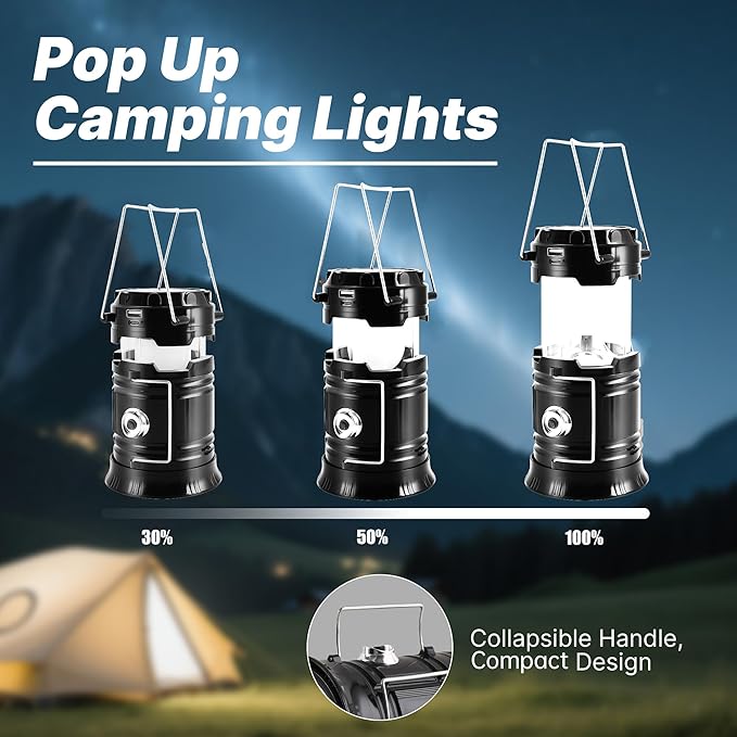 Lichamp Collapsible Portable Solar Camping Lantern, USB Rechargeable LED Flashlight - Survival Kits for Power Outages Hurricane Supplies Emergency, Indoor & Outdoor, 4-Pack