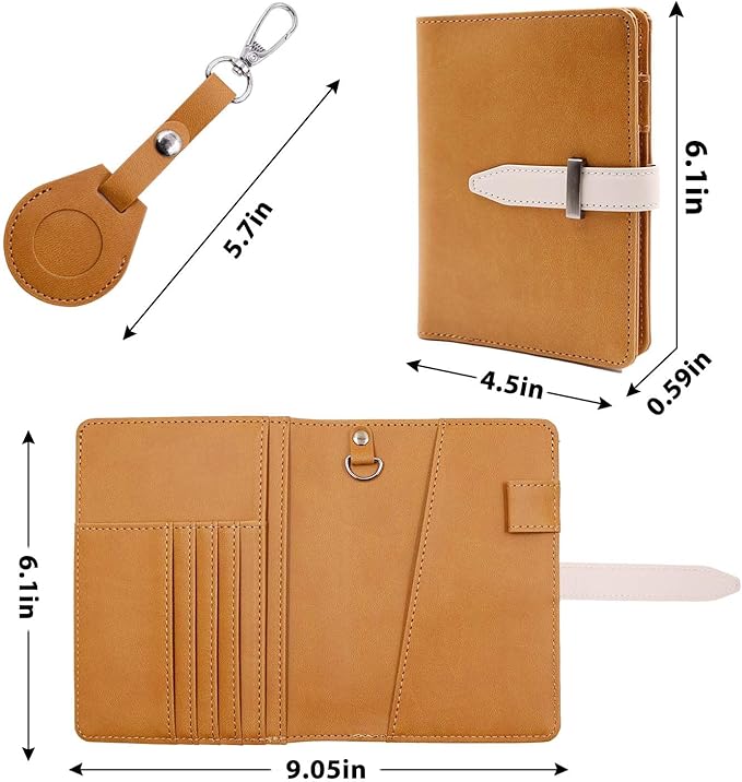 Deziliao Passport wallets, Mulit-purpose RFID Blocking Passport Holder AirTag Wallet, Travel Wallet Cover Case（Brown）