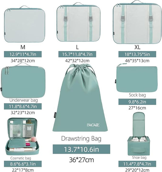 BAGAIL 8 Set Packing Cubes Luggage Packing Organizers for Travel Accessories-Dusty Blue