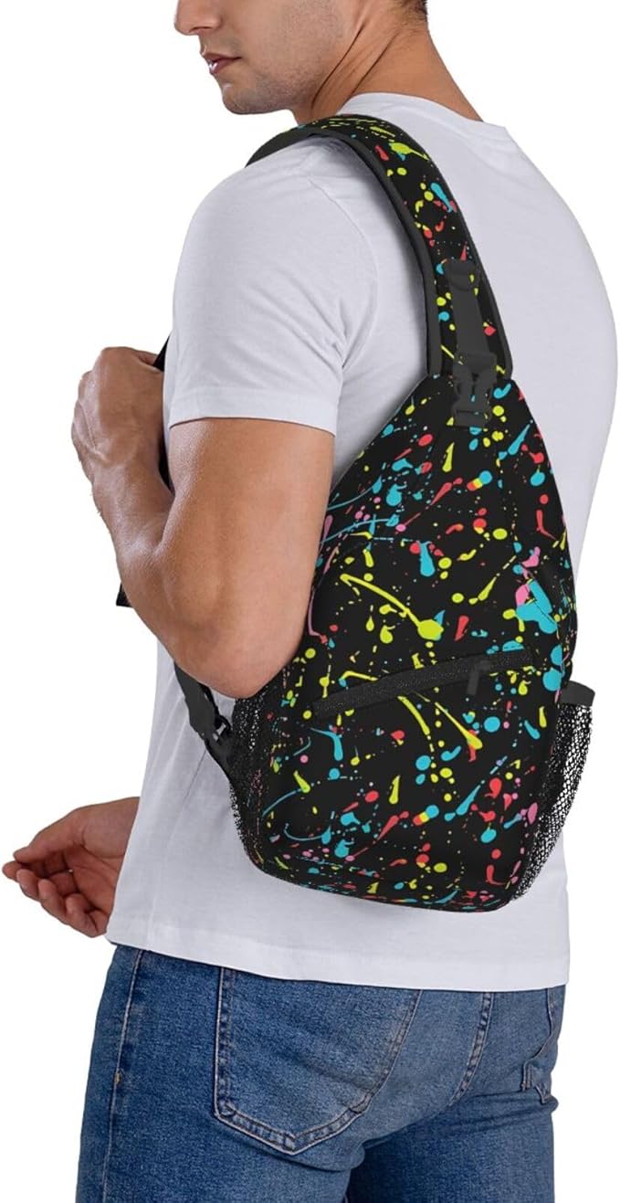 QFXUYNG Neon Paint Splatter Adult Sling Bag Unisex Chest Bags Crossbody Backpack Casual Daypacks Shoulder Bag for Women Men Cycling Hiking Travel