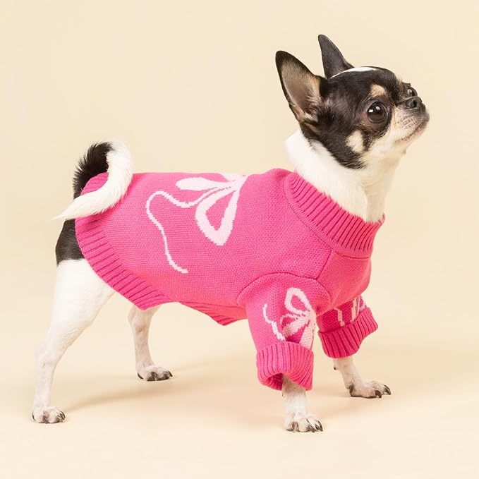 Fitwarm Bowknot Valentines Dog Sweater, Thermal Dog Winter Clothes for Small Dogs Girl, Charming Dog Valentines Outfit, Doggy Pullover Jumper, Holiday Pet Apparel, Pink, XXL