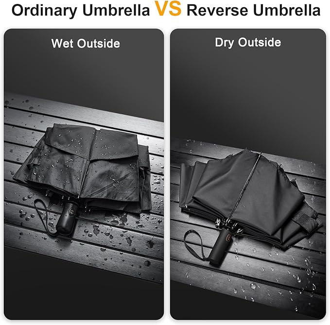 Prospo 46/62 Inch Large Travel Umbrellas for Rain Windproof, 10 Ribs Compact Reverse Folding Golf Umbrella, Double Canopy Automatic Open Close