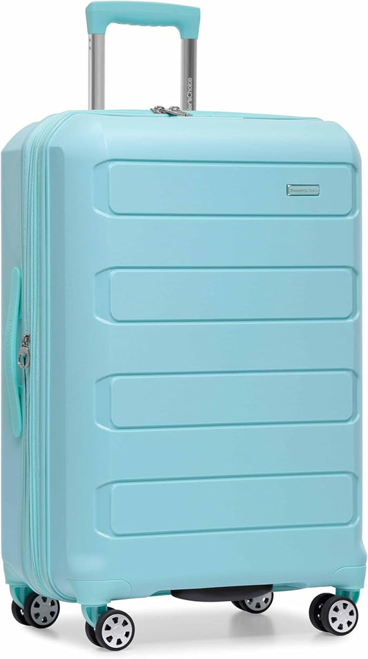 Traveler's Choice Pagosa Indestructible Hardshell Expandable Spinner Luggage, Baby Blue, 26-Inch Medium