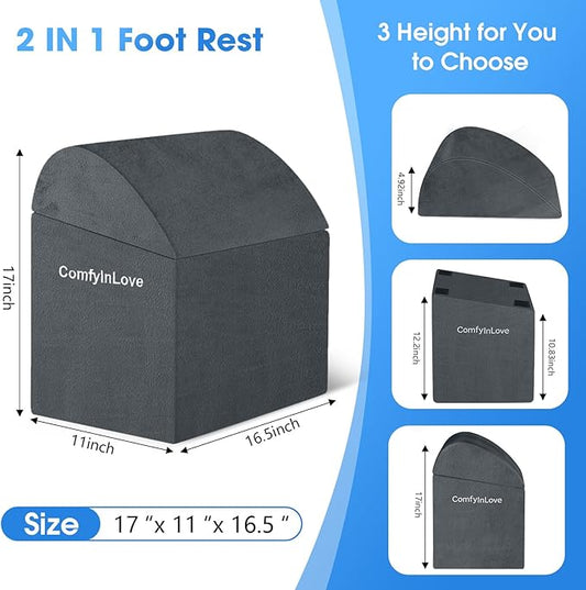 Foot Rest for Under Desk at Work - Non-Slip Foot Stool with 3 Adjustable Heights, Ergonomic Under Desk Footrest with Washable Cover for Desk, Home, Office, Car (Dark Grey)