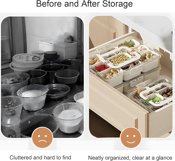 Divided Veggie Tray with Lid and Handle 9 Compartment Serving Tray with Dividers Portable Travel Snack Containers Stackable Snackle Box Charcuterie Container for Fruit,Vegetable,Salad (9 Containers)