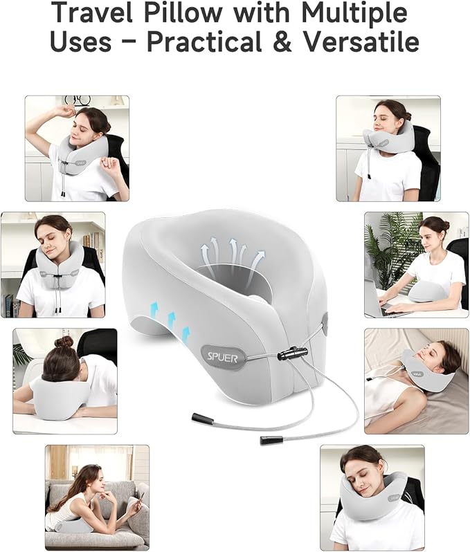 Ergonomic Neck Pillow for Travel – Comfortable Support for Airplane, Car, and Office with Eye Mask & Earplugs (Gray)