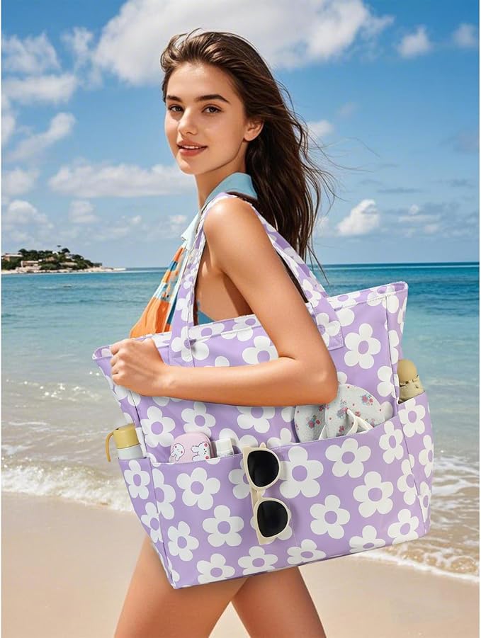 Bluboon Waterproof Beach Tote Pool Bags for Women Ladies Extra Large Carry On Bag With Wet Compartment for Weekender Travel