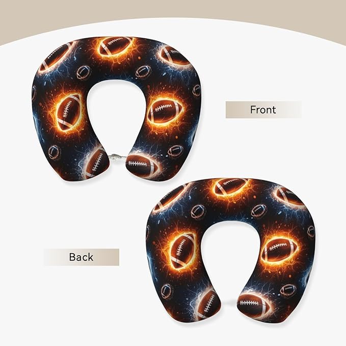 Memory Foam Airplane Pillow Space Fire American Football for Car Chin Head Neck Supporting, U Shape Pillows Travel Cushion for Office, Nap Sleeping