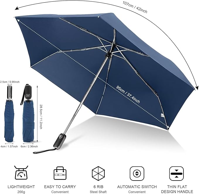 LEAGERA Compact Travel Umbrella for Purse - Flat Handle, Waterproof for Light Rain