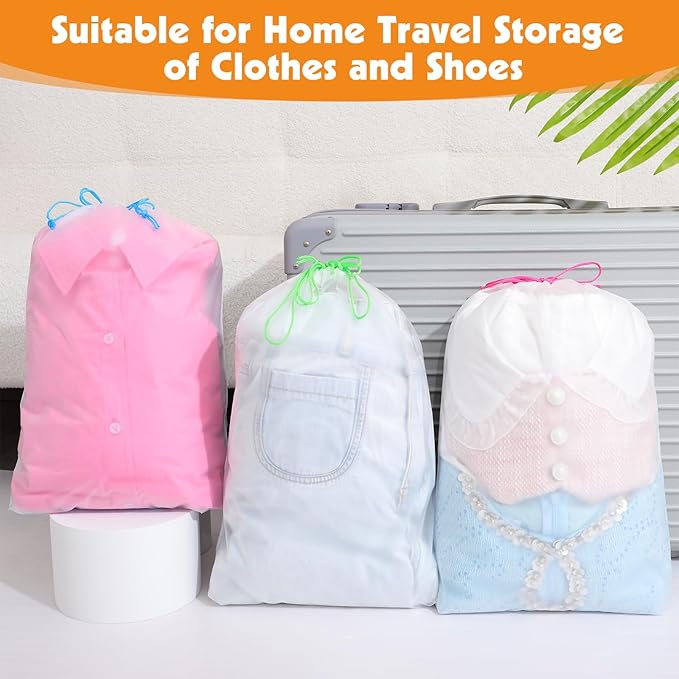 50 Pack Shoe Bags for Travel, 15.7" x 11.8" Large Clear Travel Shoe Bag with Colorful Drawstring Vacation Essentials Cruise Essentials Portable Drawstring Packing for Men & Women