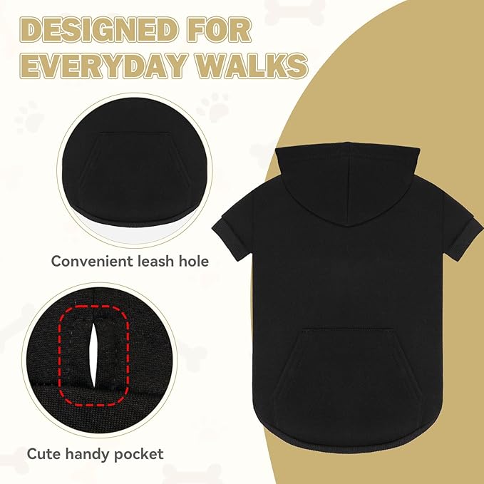 Dog Sweaters,Dog Hoodie,Cozy Fleece Interior Sweatshirt with Hood & Pocket,Leash Hole,Pet Clothes Sweater for Small,Medium,and Large Dogs,Black&M