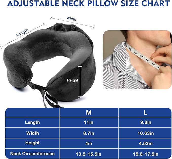 Neck Pillow with Hood - Memory Foam Neck Pillow Head Chin Support, Airplane, Car, Office & Home Sleep Rest Travel Pillows with Hood (Black, L)