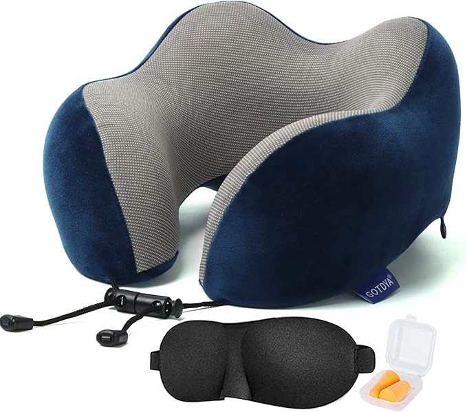 Travel Pillow,Travel Neck Pillows for Sleeping,100% Pure Memory Foam Soft Comfort & Support Pillow for Airplane/Car/Office&Home Rest Use-Blue