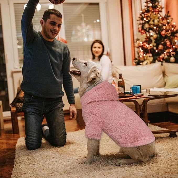 Fuzzy Dog Sweaters for Large Dogs Pet Hoodie Clothes Warm Soft Pet Coats Hooded Sweatshirt Dog Sweaters for Extra Large Dogs(Pink-XXL)