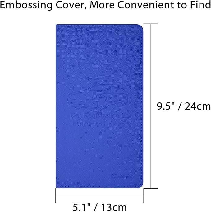 Car Insurance and Registration Holder, 9.5 x 5 Inch PU Leather Vehicle Glove Box Organizer Wallet Case for Insurance Card, Driver License, Paperwork - Blue
