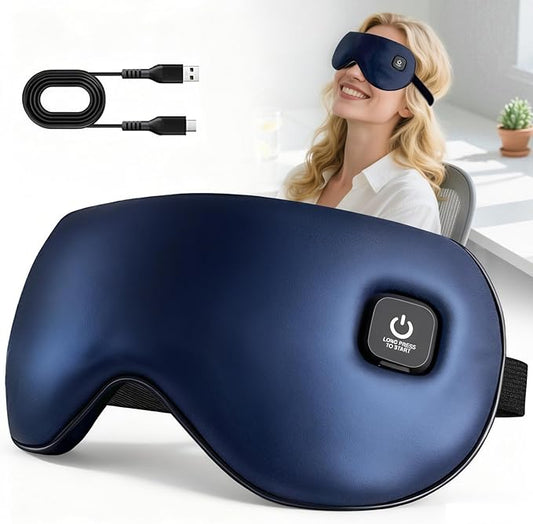 Heated Eye Mask, Rechargeable Detachable Washable Faux Silk Electric Cordless Dry Eyes Warmer Compress Graphene Sleep Mask Travel Gifts for Men Women, 3 Heat Levels & Auto-Off, Dark Blue