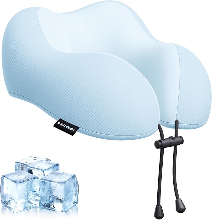 Travel Pillow for Airplane Memory Foam Neck Pillow, Soft & Support Travel Pillow for Travelling, Sleeping Rest, Car, Train and Home Use (Blue)