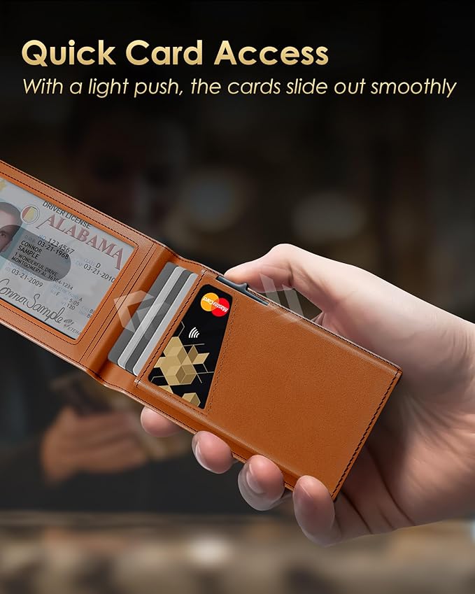2025 Wallet for Men - RFID Blocking [Functional & Practical] Bifold Slim Minimalist Credit Card Holder Pop Up Wallet Metal Case with Cash Slot, Front Pocket with ID Window, Gift Boxed