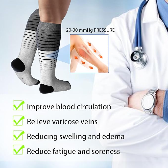 LEVSOX Viscose Made from Bamboo Compression Socks for Pregnant Women 20-30 mmHg Knee High Cute Mens Supports Socks for Travel