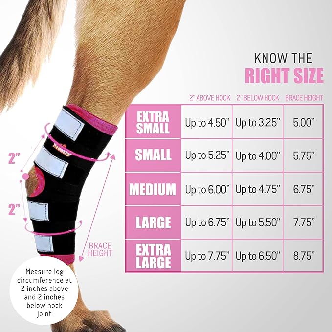 NeoAlly Dog Back Leg Braces [Long Version] Canine Hind Hock Sleeves with Safety Reflective Straps for Injury and Sprain Protection, Wound Healing and Loss of Stability from Arthritis (Pink XS Pair)