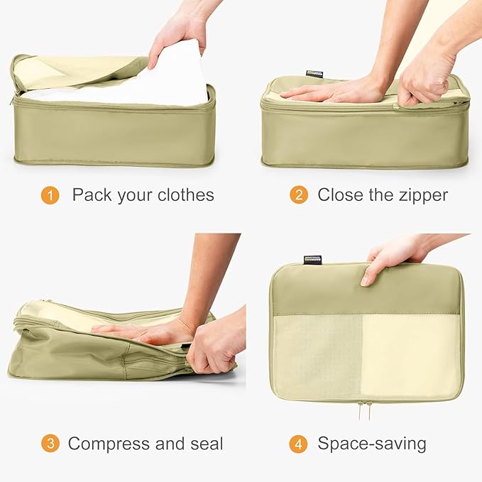 6 Set Compression Packing Cubes for Travel Essentials, Luggage Organizers for Suitcases (Bright Yellow)