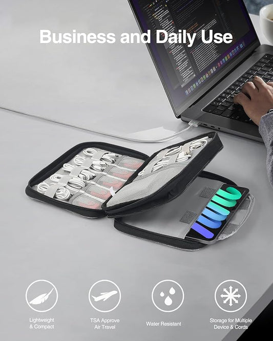 Luxtude Electronics Organizer, Portable Cable Organizer Bag for iPad 7.9'', Double Layer Travel Tech Bag&Cord Storage, Compact Cord Case&Charger Pouch,Electronics Carring Case for Phone/USB