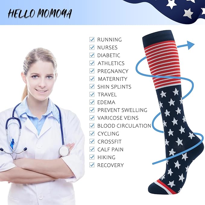 Compression Socks for Women Men Circulation Knee High 8 Pairs for Nurses, Running, Travel, Athletic