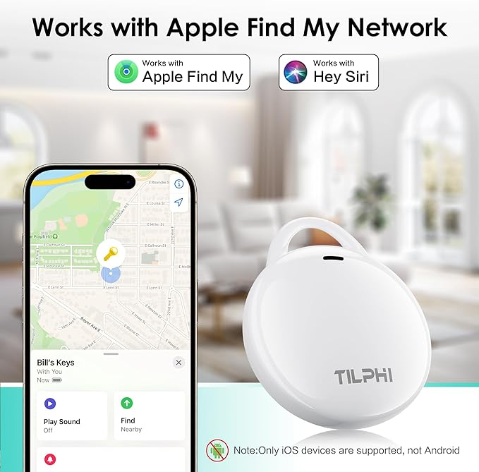 Air Tracker Tags-4 Pack: Bluetooth Tracker Works with Apple Find My (iOS Only), Key Tags and Smart Tag Locator for Luggage, Backpack, Suitcases, Pets, Replaceable Battery(White)